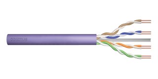 Kabel teleinformatyczny instalacyjny DIGITUS kat.6, U/UTP, B2ca, drut, AWG 23/1, LSOH, 100m, fioletowy, ofoliowany