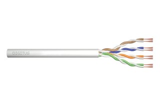 Kabel teleinformatyczny patchcordowy DIGITUS kat.5e, U/UTP, linka, AWG 26/7, PVC, 100m, szary, karton