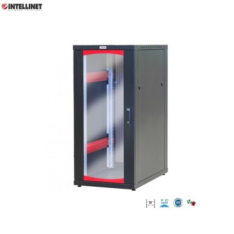 Szafa stojąca, zmontowana Intellinet 27U, 600x1000, Rack 19", szklane drzwi, czarna