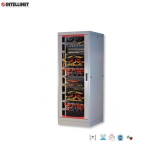 Szafa stojąca, zmontowana Intellinet 27U, 600x600, Rack 19", szklane drzwi, szara