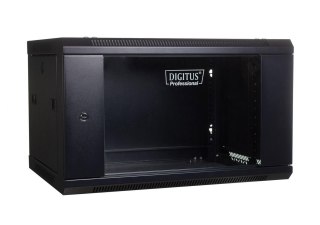 Szafa wisząca jednosekcyjna DIGITUS 19" 6U 368/600/450mm drzwi szklane czarna (RAL 9004) niezmontowana