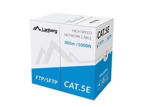 Kabel FTP Lanberg kat. 5e 305m drut CU szary