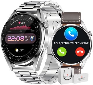 Smartwatch Giewont GW450-6 Srebrny + Pasek Brązowy Skórzany