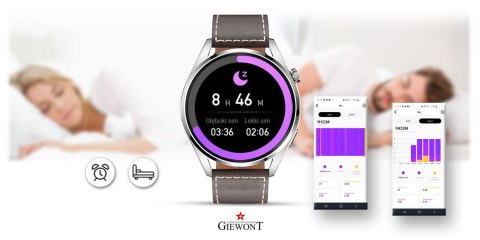 Smartwatch Giewont GW450-6 Srebrny + Pasek Brązowy Skórzany