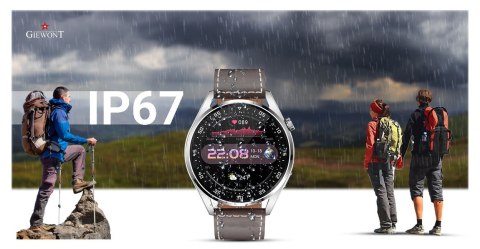 Smartwatch Giewont GW450-6 Srebrny + Pasek Brązowy Skórzany