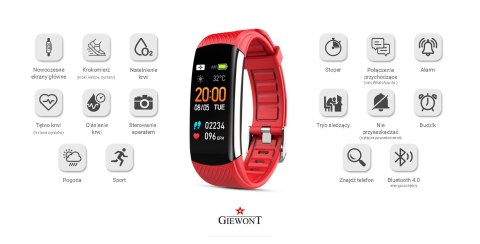 Smartband Giewont Czarny GW200-1 + Pasek Czerwony