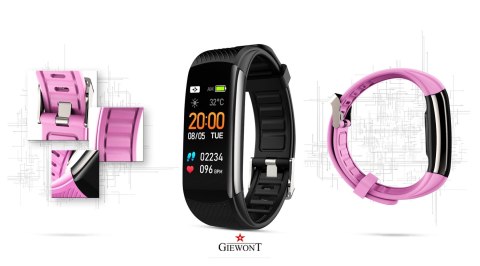 Smartband Giewont Czarny GW200-4 + Pasek Różowy