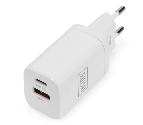 Ładowarka sieciowa DIGITUS zasilacz 1x USB-A 12W 1x USB-C 18W PD 3.0 max. 30W biała