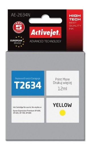 Tusz Activejet AE-2634N (zamiennik Epson 26 T2634; Supreme; 12 ml; żółty)