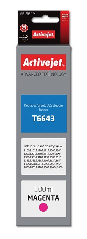 Tusz Activejet AE-664M (zamiennik Epson T6643; Supreme; 100 ml; czerwony)