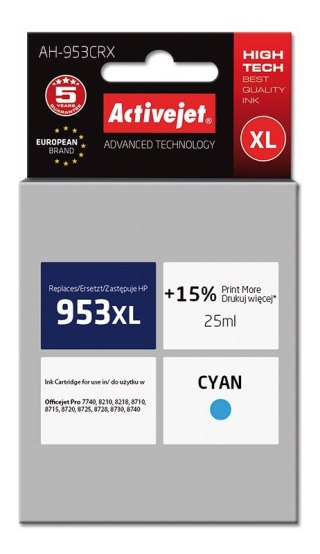 Tusz Activejet AH-953CRX (zamiennik HP 953XL F6U16AE; Premium; 25 ml; niebieski)