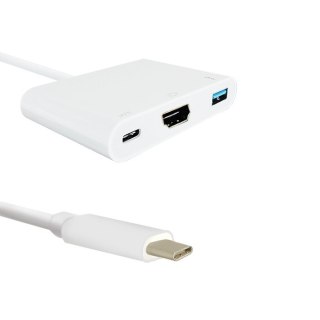 Qoltec Adapter USB 3.1 Typ C męski | HDMI A żeński + USB 3.0 A żeński + USB 3.1 Typ C PD | 0.2m | Biały