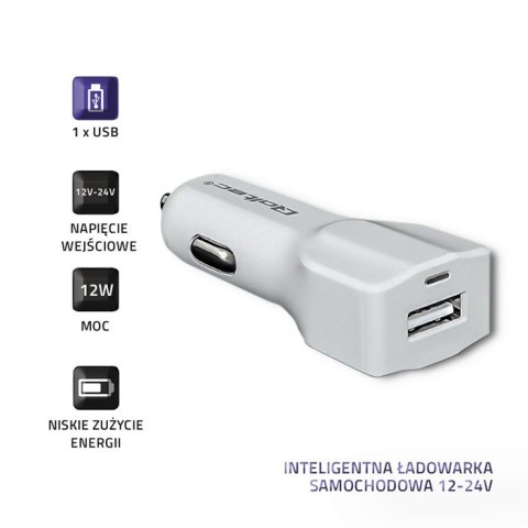 Qoltec Inteligentna Ładowarka samochodowa 12-24V | 12W | 5V | 2.4A | USB