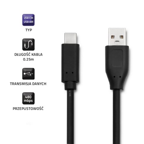 Qoltec Kabel USB 3.1 typ C męski | USB 2.0 A męski | 0.25m