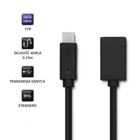 Qoltec Kabel USB 3.1 typ C męski | USB 2.0 typ A żeński | 0.25m