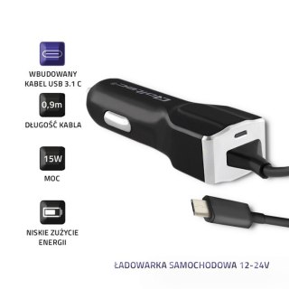 Qoltec Ładowarka samochodowa 12-24V | 15W | 5V | 3A | kabel USB typ C