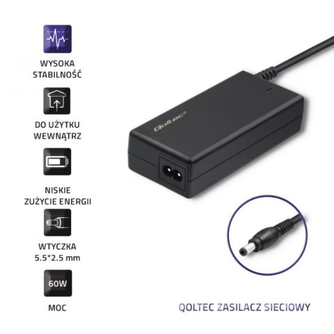 Qoltec Zasilacz desktopowy 60W | 12V | 5A | 5.5*2.5 | +kabel zasilający