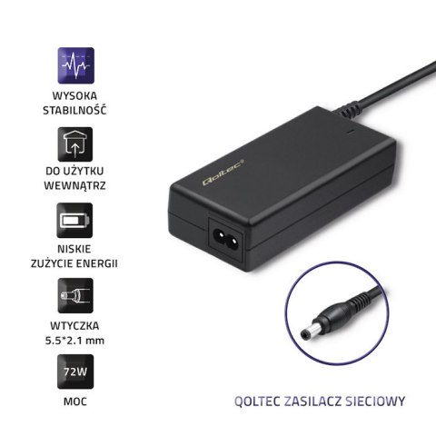 Qoltec Zasilacz desktopowy 72W | 12V | 6A | 5.5*2.1 | +kabel zasilający