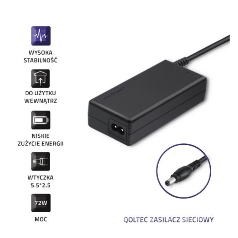 Qoltec Zasilacz desktopowy 72W | 12V | 6A | 5.5*2.5 | +kabel zasilający