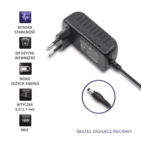 Qoltec Zasilacz wtyczkowy 18W | 9V | 2A | 5.5*2.1