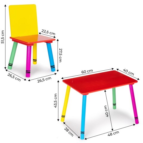 Meble dla dzieci komplet drewniany stół + 2 krzesła kolorowe