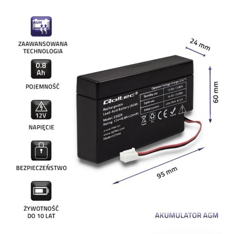 Qoltec Akumulator AGM | 12V | 0.8Ah | max. 12A