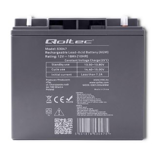 Qoltec Akumulator AGM | 12V | 18Ah | max. 270A