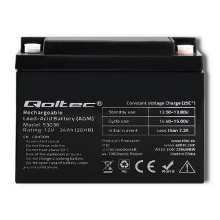 Qoltec Akumulator AGM | 12V | 24Ah | max 360A