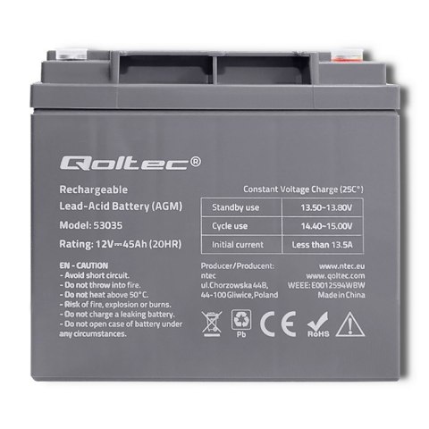 Qoltec Akumulator AGM | 12V | 45Ah | max 540A