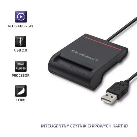 Qoltec Inteligentny czytnik chipowych kart ID SCR-0642 | USB 2.0 + Adapter USB typ C