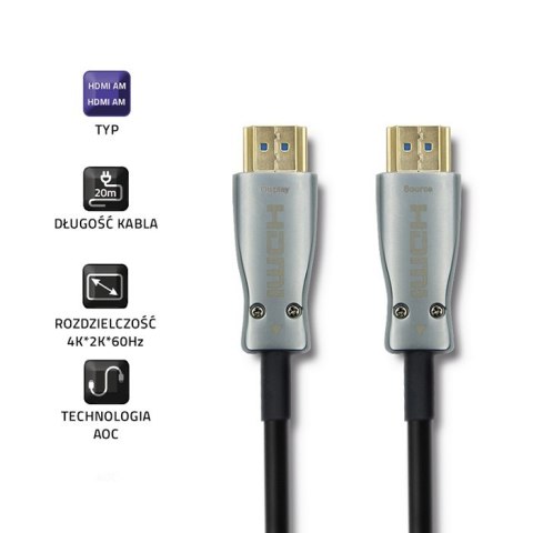 Qoltec Kabel HDMI v.2.0 A męski | A męski | AOC | 20m