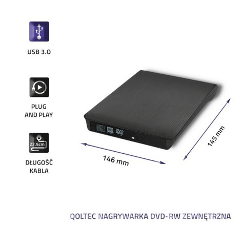 Qoltec Nagrywarka DVD-RW zewnętrzna |USB 3.0 | Czarna