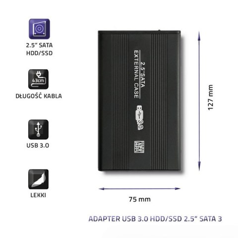 Qoltec Obudowa/kieszeń do dysków HDD/SSD 2.5" SATA3 | USB 3.0 | Czarny