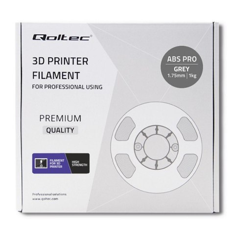 Qoltec Profesjonalny filament do druku 3D | ABS PRO | 1.75mm | 1kg | Grey