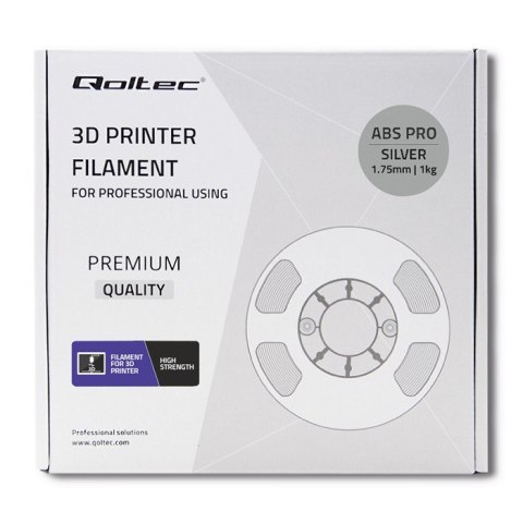 Qoltec Profesjonalny filament do druku 3D | ABS PRO | 1.75mm | 1kg | Silver