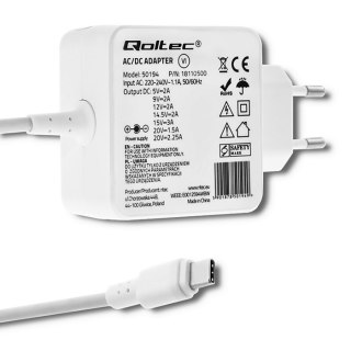 Qoltec Zasilacz sieciowy 45W | 5-20V | 2-3A | USB typ C | PD | Biała