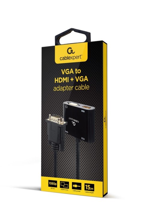 GEMBIRD KONWERTER SYGNAŁU VGA DO HDMI + VGA 0,15M, CZARNY