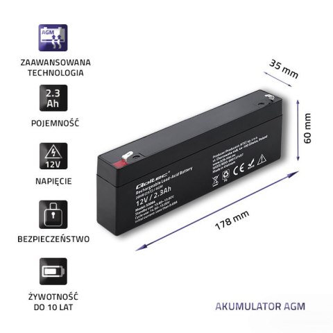 Qoltec Akumulator AGM | 12V | 2.3Ah | max. 34.5A