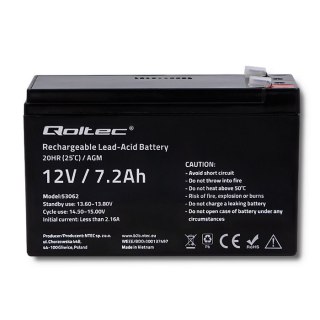 Qoltec Akumulator AGM | 12V | 7.2 Ah | max 108A