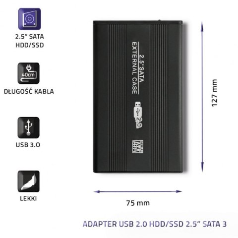 Qoltec Aluminiowa obudowa/kieszeń do dysków HDD/SSD 2.5" SATA3 | USB 2.0 | Czarny