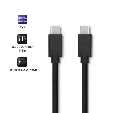 Qoltec Kabel USB 2.0 typ C męski | USB 2.0 typ C męski | 0.5m | Czarny