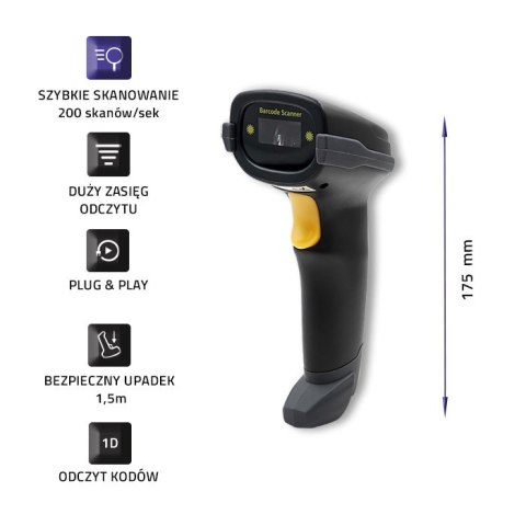 Qoltec Laserowy czytnik kodów kreskowych 1D z podstawką | USB