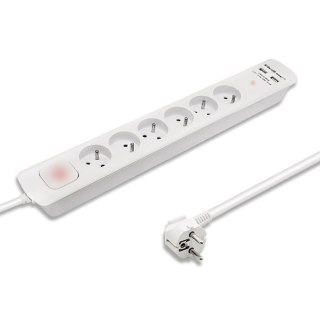 Qoltec Listwa antyprzepięciowa | 6 gniazd | 2 x USB | 1.8m | Biała