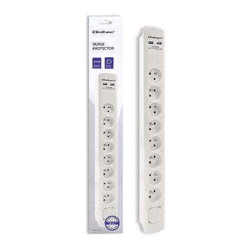 Qoltec Listwa antyprzepięciowa | 8 gniazd | 2 x USB | 1.8m | Biała