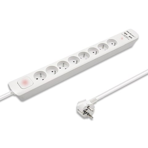 Qoltec Listwa antyprzepięciowa | 8 gniazd | 2 x USB | 1.8m | Biała