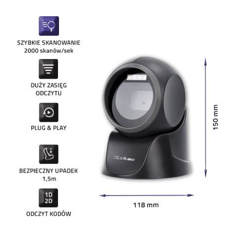 Qoltec Stacjonarny czytnik kodów 1D | 2D | USB