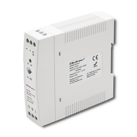 Qoltec Zasilacz na szynę DIN | 20W | 12V | 1.67A | Biały | Slim