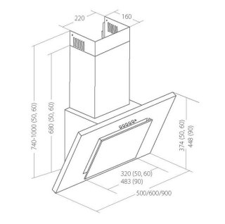 Okap kominowy AKPO WK-4 NERO ECO 60 SZARY / SZYBA SZARA (162 m3/h; 600mm; kolor inox)