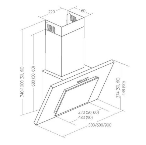 Okap kominowy AKPO WK-4 NERO ECO 60 SZARY / SZYBA SZARA (162 m3/h; 600mm; kolor inox)