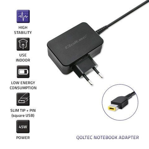 Qoltec Zasilacz do Lenovo 45W | 20V | 2.25A | Slim tip+pin